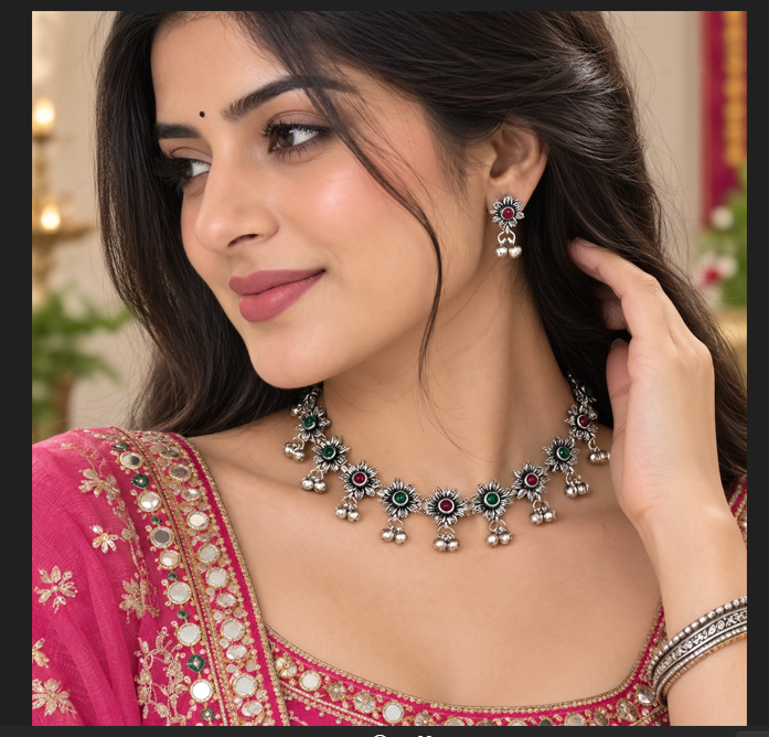 Oxidised Necklace & Earrings Jewellery Set for Women | Traditional Ethnic Jewellery Set | Navratri Garba Jewellery | Dandiya Jewellery Set for Women | Festive Party Jewellery